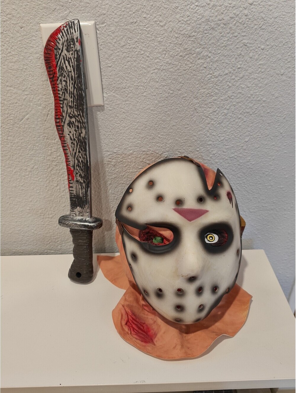 Horror Jason Mask with Bloody Machete Prop Costume Set